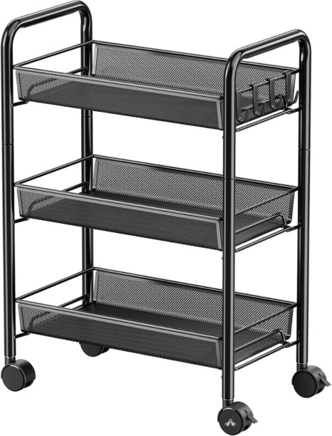 ALANES Carbon Steel 3-Tier Rolling Storage Rack Cart on Wheels Trolley Craft Cart Storage Basket
