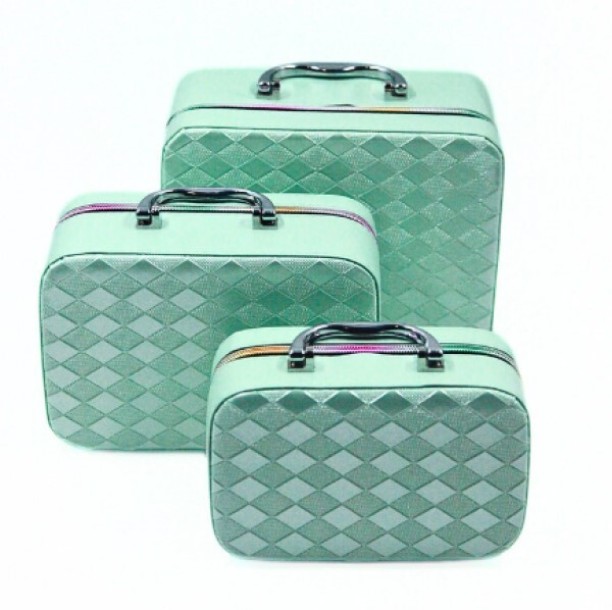 Wobuciko Nylon 3 Piece Teal Make Up Bag Set Storage Basket