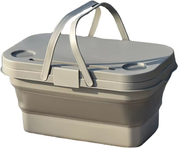 Maisonware Plastic Foldable Outdoor Picnic Basket Grey Storage Basket