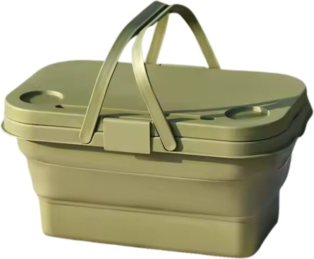 Homeware Plastic Foldable Outdoor Picnic Basket Khaki Storage Basket