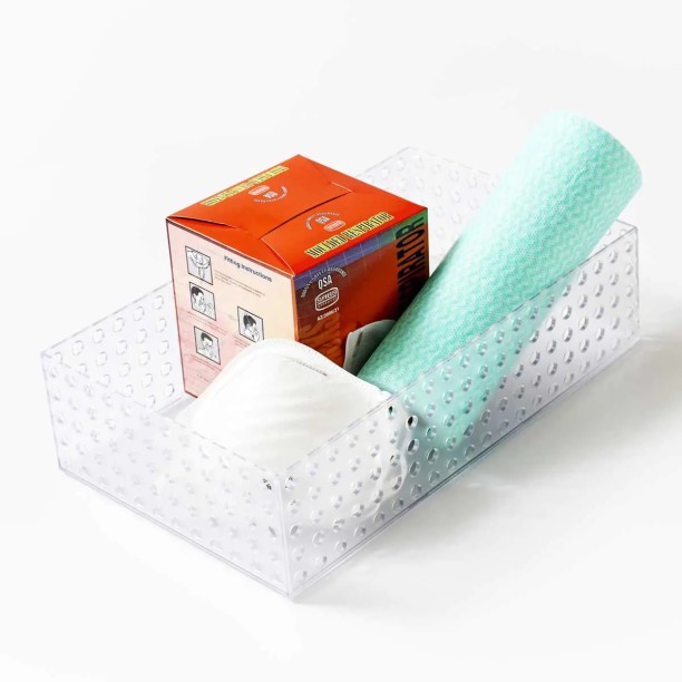 WOODLY Plastic Storage Organiser, Clear, 380mm x 220mm x 100mm Storage Basket