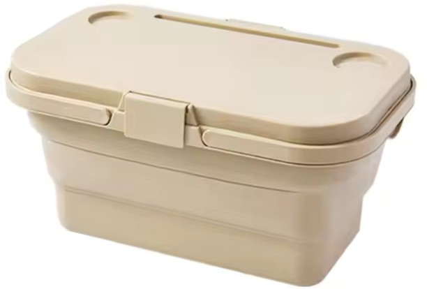 Maisonware Plastic Foldable Outdoor Picnic Basket Beige Storage Basket