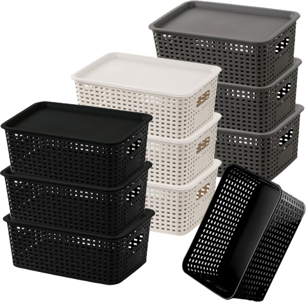 MUST Plastic 10Pcs Plastic Basket Storage Shelf Cover Organizer Closet Cabinet Kitchen Storage Basket
