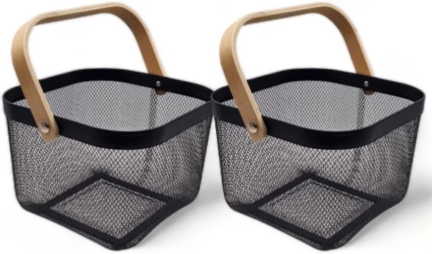 WINWAY Cast Iron Native Decor Set of 2 Mesh Storage Baskets - Black Storage Basket