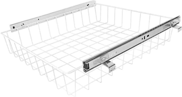 WOODLY Stainless Steel Pull Out Basket, Ball Bearing Runners, White Powder Coated Storage Basket