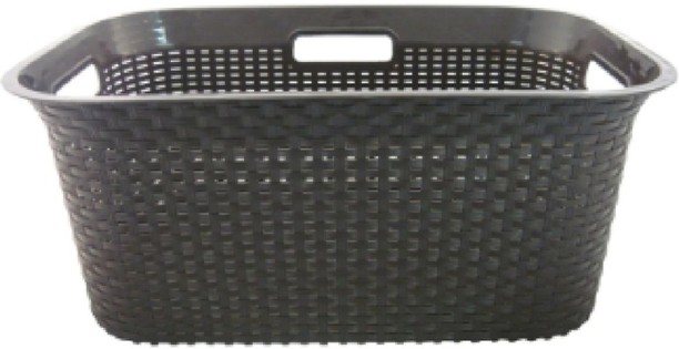 WOODLY Plastic Laundry Basket, Hipster, Charcoal, 50L Storage Basket