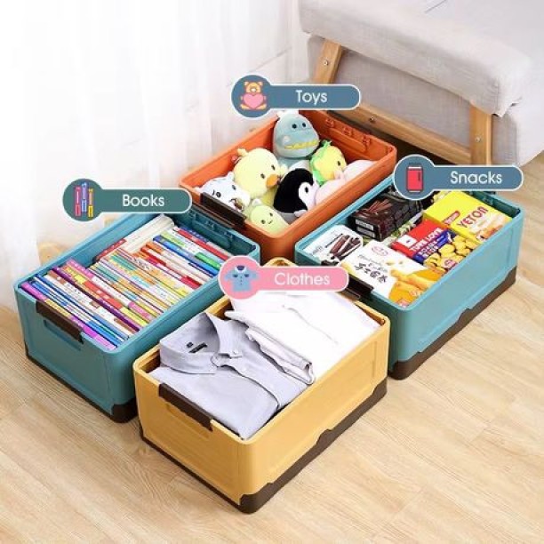 SA TRADE Plastic Foldable Collapsible Stackable Home Camping Storage Plastic Basket Box Storage Basket