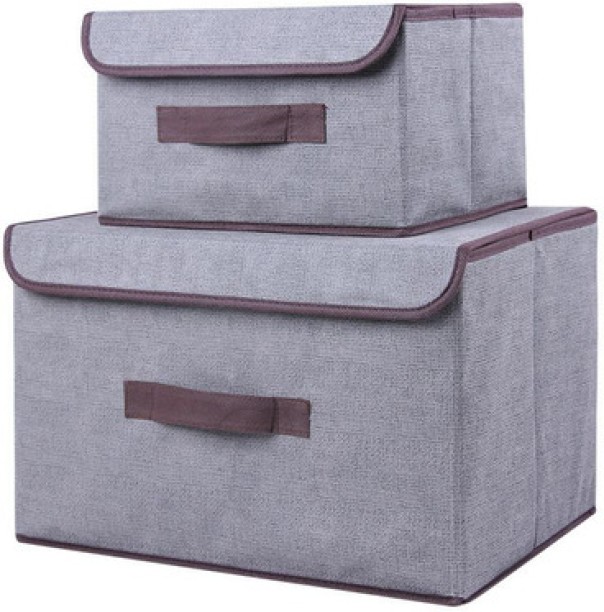 top sale trader Cotton Folding Non-Woven Storage Box with Handles Home Organizer - 2 Pack Storage Basket