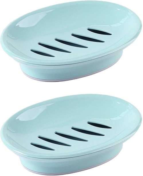 OMGift 2-Pack Soap Dish with Drain Plastic Sponge Holder Easy Cleaning Soap Saver Tray Caddy Keep Dry Stop Mushy for Shower Bathroom Kitchen Health & Beauty - Bath Care & Fragrances Soap Case For  Adults