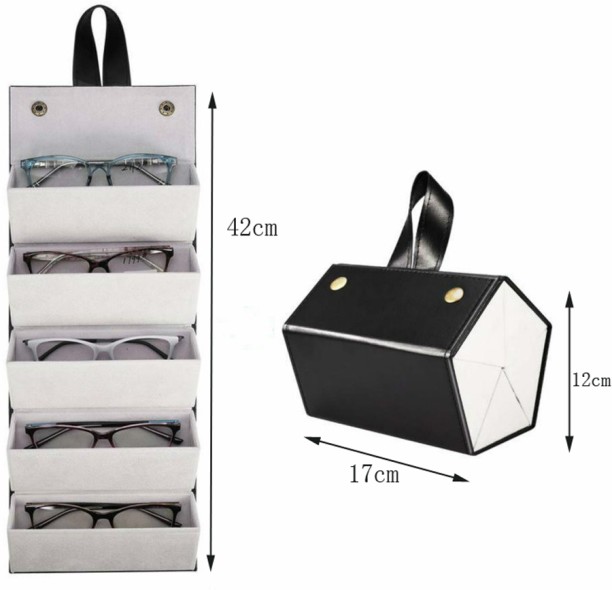 ALANES 5 Slots Foldable PU Leather Sunglasses Eyeglasses Travel Organizer Case Travel Organizer