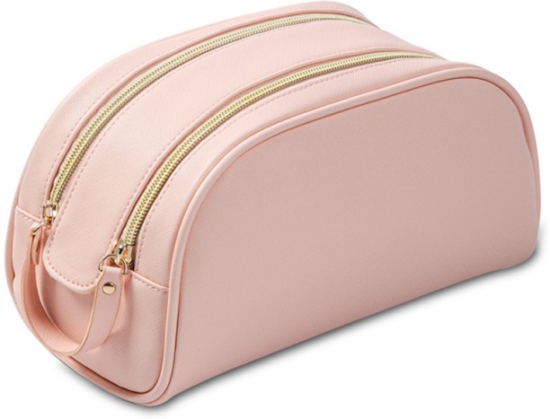 ALANES Portable Makeup Bag Storage Double Zipper PU Leather Cosmetic Bag Pouch Travel Organizer