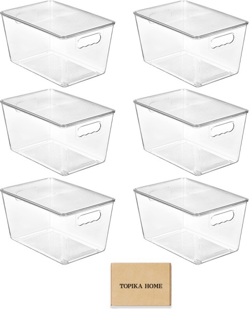 Topika 6Pcs Clear Storage Container with Lid Plastic Rack Shelf