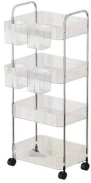 Unbranded 4-Tier Multi-Functional Transparent Storage Trolley Rack Plastic Rack Shelf