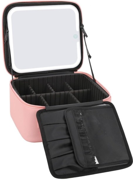 Makeup Bag with Led Mirror with 3 Color Light Adjustable Brightness Cosmetic & Make-up Organizers