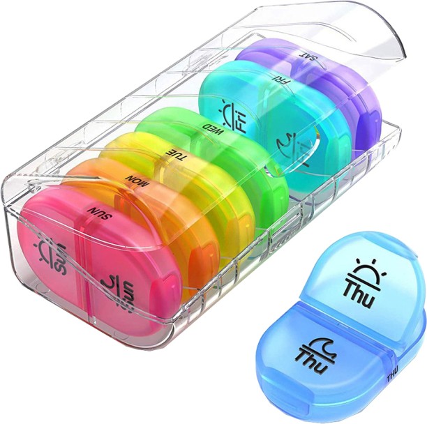 ALANES Portable Weekly AM PM Pill Organizer 2 Times a Day for Home Travel Cosmetic & Make-up Organizers