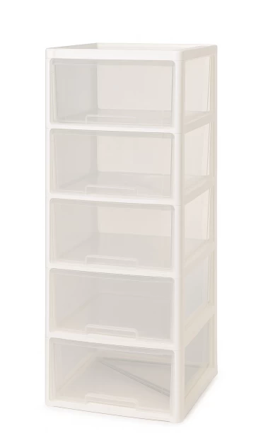 Generic 5 Tier Flatpack Stackable Storage Drawers with Foldaway Doors 50cm Shelf Organizers