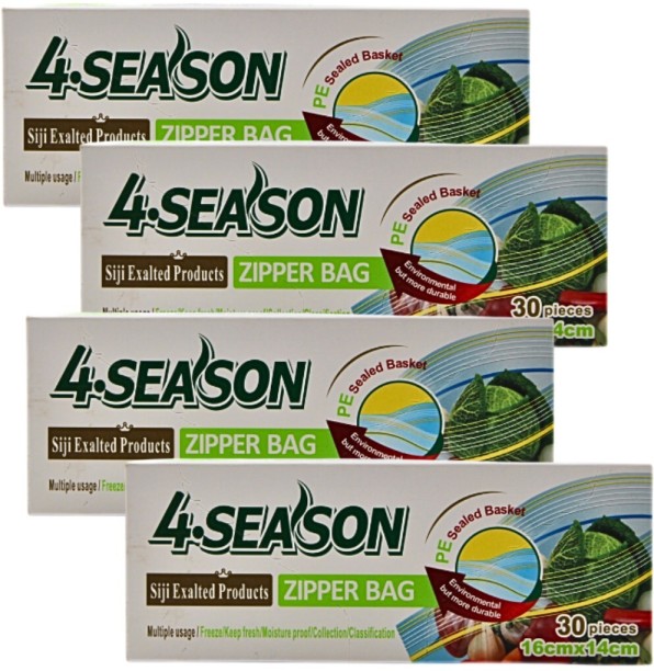 4 Season Zipper Bags PE, 16cm x 14cm, 30 Pieces, Multiple Usage Storage 4 Pack Plastic Storage Pouch