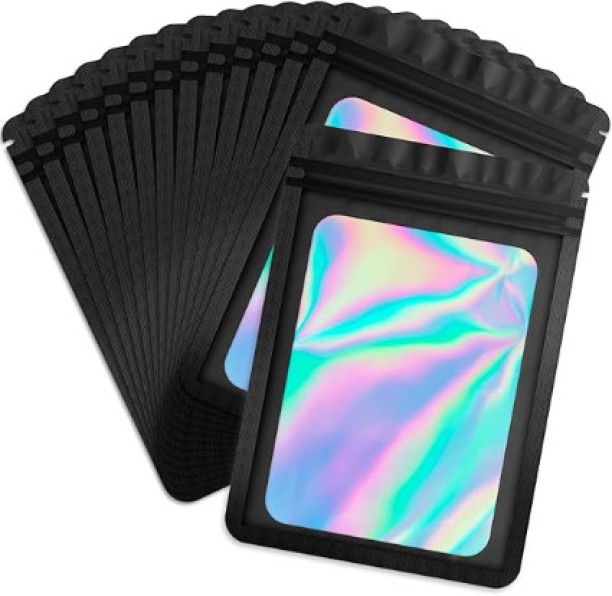 Miss Bliss Imports Resealable Holographic gift travel packaging food florist school bags -20x30cm- Black Plastic Storage Pouch