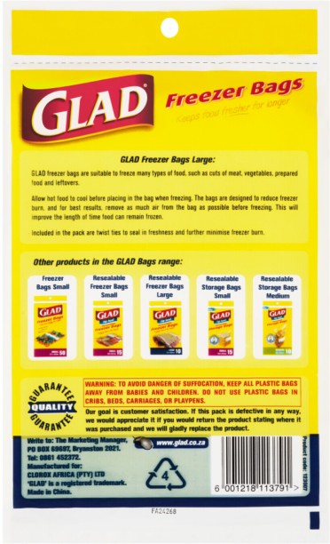Glad Freezer Bags Large Plastic Storage Pouch