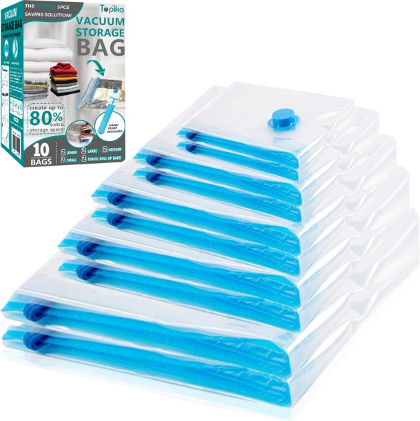 Topika Home - Vacuum Storage Bags, Sealer Clothes Storage for Home & Travel - White Plastic Storage Pouch