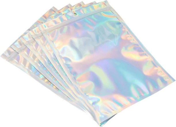 Miss Bliss Imports Resealable Silver Holographic Gift Food Travel Bags - 16x23cm - 200 Pack Plastic Storage Pouch