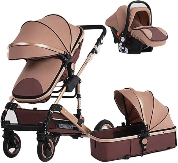 Belecoo Q3 Baby Stroller 3 In 1 Newborn Baby Carriage-Brown Stroller Pram