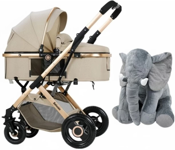 Belecoo Aston Baby Stroller HA321 - Brown, Gold & Elephant Pillow Stroller Pram