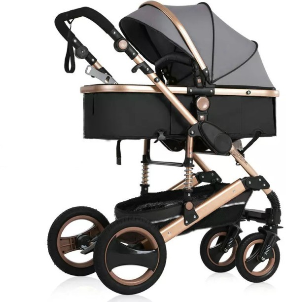 belecoo High Quality Stroller 2-In-1 Foldable Stroller - Grey+Gold Stroller Pram