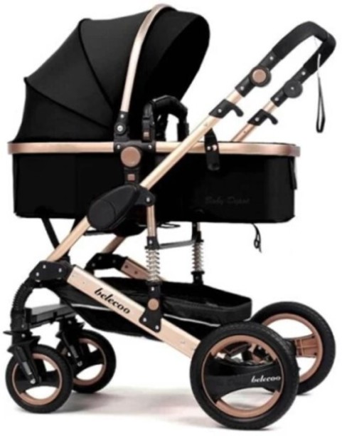 Belecco - Stroller 2 in 1 Foldable Baby Pram-Black Stroller Pram
