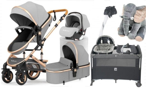 Belecoo 530w Luxury Baby Pram With Car Seat + Cot + Elephant Pillow Stroller Pram