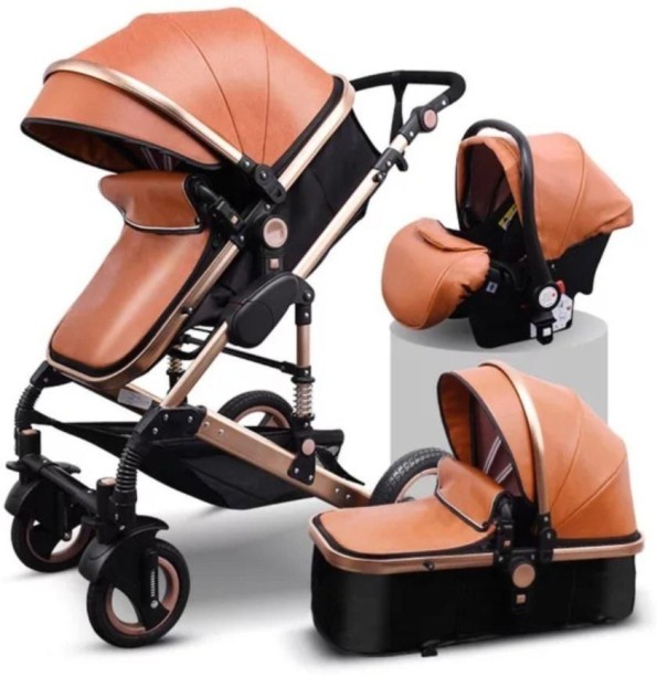 Belecoo Luxury Travel System - PU Brown Stroller Pram