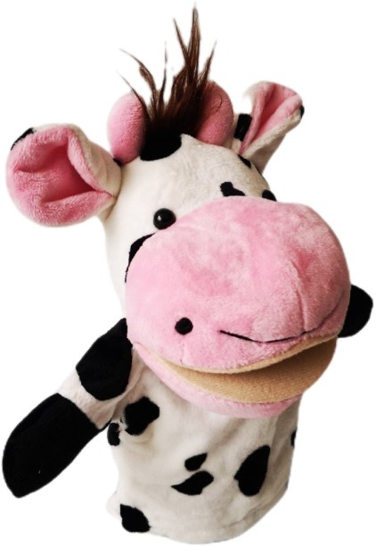 Umlozi Hand Puppets - Soft Furry Animals - Fingers Control Hands & Mouth - Cow  - Medium