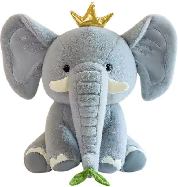 Wobuciko Plush Elephant Stuffed Animal with Crown, Grey, Soft Baby Toy 50cm  - 50