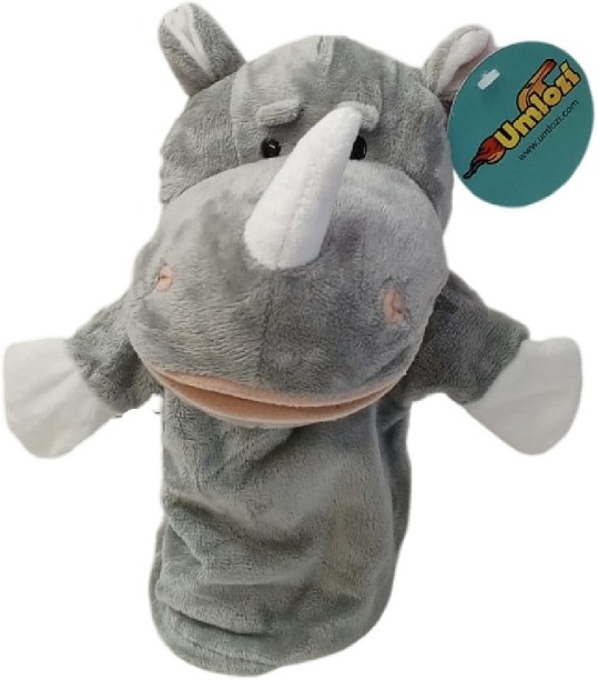 Umlozi Hand Puppets - Soft Furry Animals - Fingers Control Hands & Mouth - Rhino  - Medium