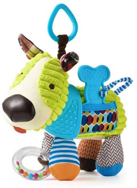 R AND E Plush Puppy Baby Sensory 4in1 Activity Toy with Teether & Rattle  - 30X24X5 cm