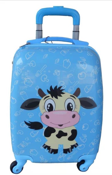 SMTE Kiddies Cartoon Hand Luggage Kids School Bag Suitcase for Children - Blue Cow Check-in Suitcase 4 Wheels - 18 inch