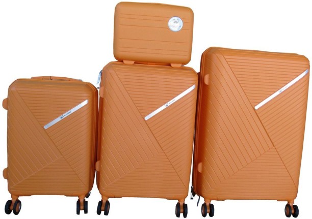 SMTE - Mooistar Unbreakable Travel Luggage 4 Piece Suitcases Spinner - Orange Cabin & Check-in Set 4 Wheels - 28 inch