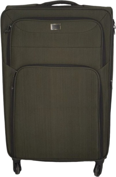 SMTE Trolley 1-Piece Travel Luggage Spinner - Fabric - Khaki Check-in Suitcase 4 Wheels - 22 inch