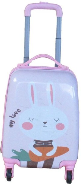 SMTE Kiddies Cartoon Hand Luggage Kids School Bag Suitcase for Children - White Check-in Suitcase 4 Wheels - 18 inch
