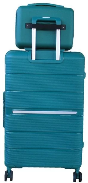 SMTE Unbreakable Travel Luggage 2 Piece Suitcases Spinner - 22" - Coral Blue Cabin & Check-in Set 4 Wheels - 22 inch