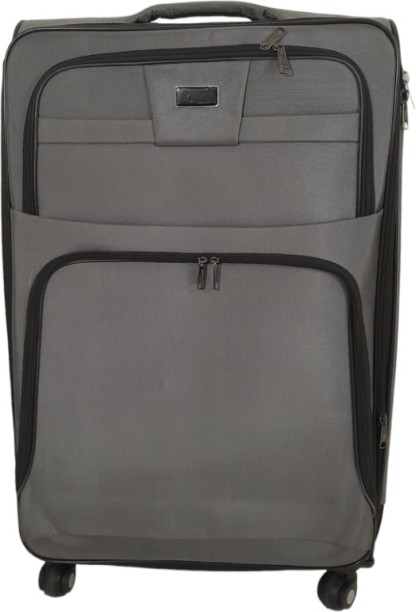 SMTE Quality Trolley 1 Piece Fabric Travel Luggage Spinner Suitcase Set - Light Grey - 65 cm Check-in Suitcase 4 Wheels - 24 inch