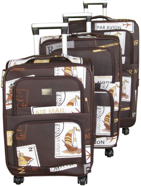 SMTE 3 Piece Graphic Art PU Leather Travel Luggage Bag Set Cabin & Check-in Set 4 Wheels - 28 inch