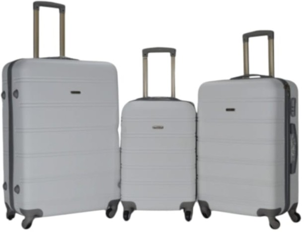 SMTE 3-Piece Retro Big Line ABS Luggage Set – White with Keyring Cabin & Check-in Set 4 Wheels - 28 inch