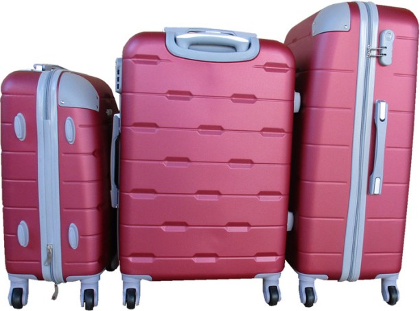 SMTE 3 Piece Hard Outer Shell Protected Luggage Set - (A-P) - Red Cabin & Check-in Set 4 Wheels - 28 inch