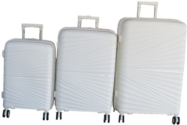 SMTE Unbreakable Travel Luggage 3 Piece Suitcases Spinner - Cream White Cabin & Check-in Set 4 Wheels - 28 inch