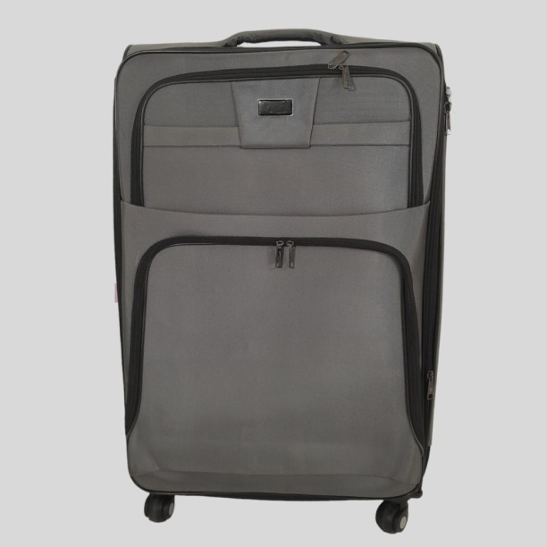 SMTE Quality Trolley 1 Piece Fabric Travel Luggage Spinner Suitcase Set - Light Grey - 75 cm Check-in Suitcase 4 Wheels - 29 inch