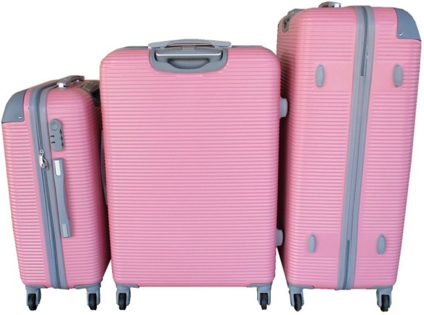 SMTE 3 Piece Hard Outer Shell Luggage Set- Light Pink Cabin & Check-in Set 4 Wheels - 28 inch