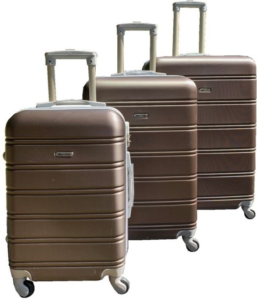 SMTE - Blue Star 3 Piece Hard Outer Shell Premium Lightweight Luggage Set - Brown Cabin & Check-in Set 4 Wheels - 28 inch
