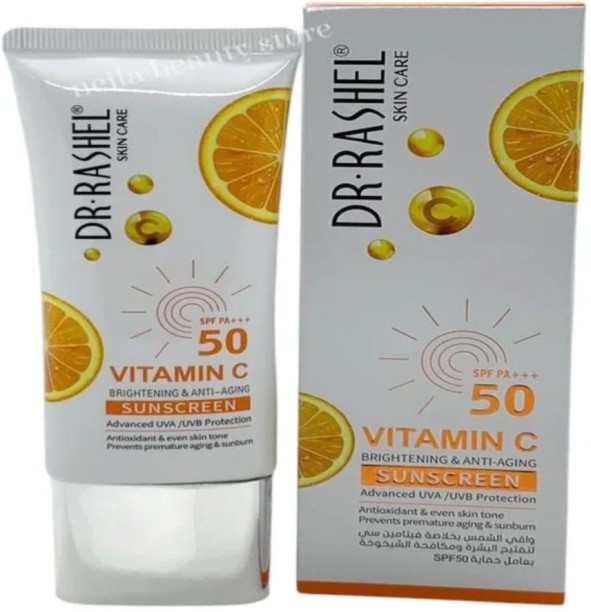 DRRASHEL Sunscreen - SPF 50 PA+++ VITAMIN C BRIGHTENING AND ANTI AGING SUNSCREEN