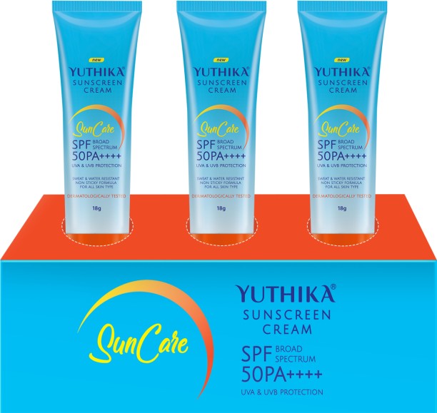 Yuthika Sunscreen - SPF SPF 50 PA+++ SunScreen Cream SPF 50 PA+++, UVA & UVB Protection for All Skin Types Pack of 3 (18g Each)